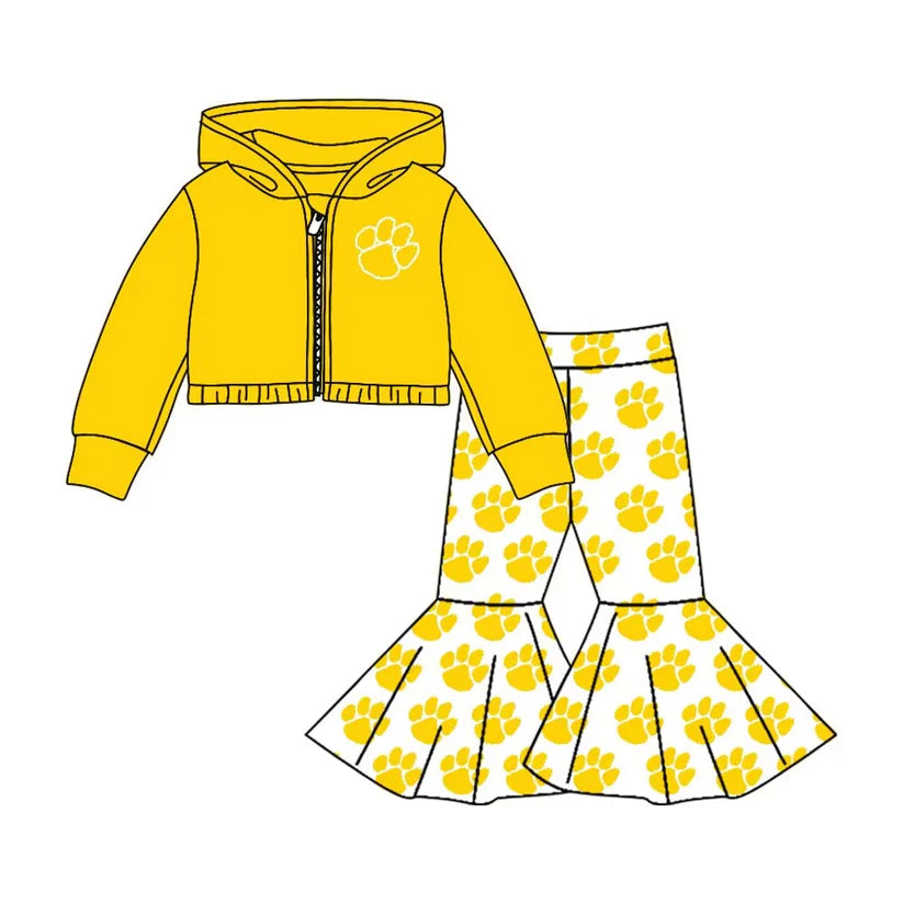 MOQ 3 Custom design baby Girls zipper yellow  Outfits kids team clothing