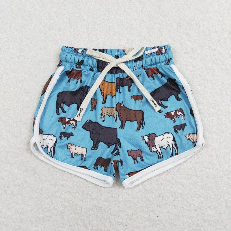 SS0124 Girls Blue Cow Summer Shorts (Shipment from the US)