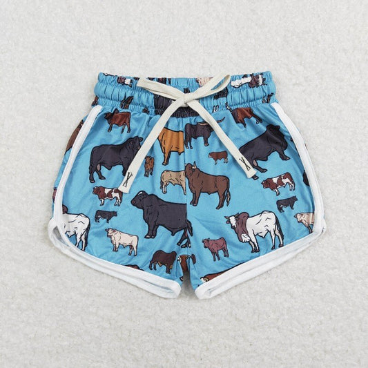 SS0124 Girls Blue Cow Summer Shorts (Shipment from the US)