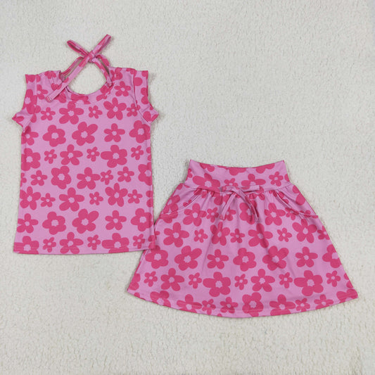 GSD2583 girls sleeveless rose flower skrit outfits