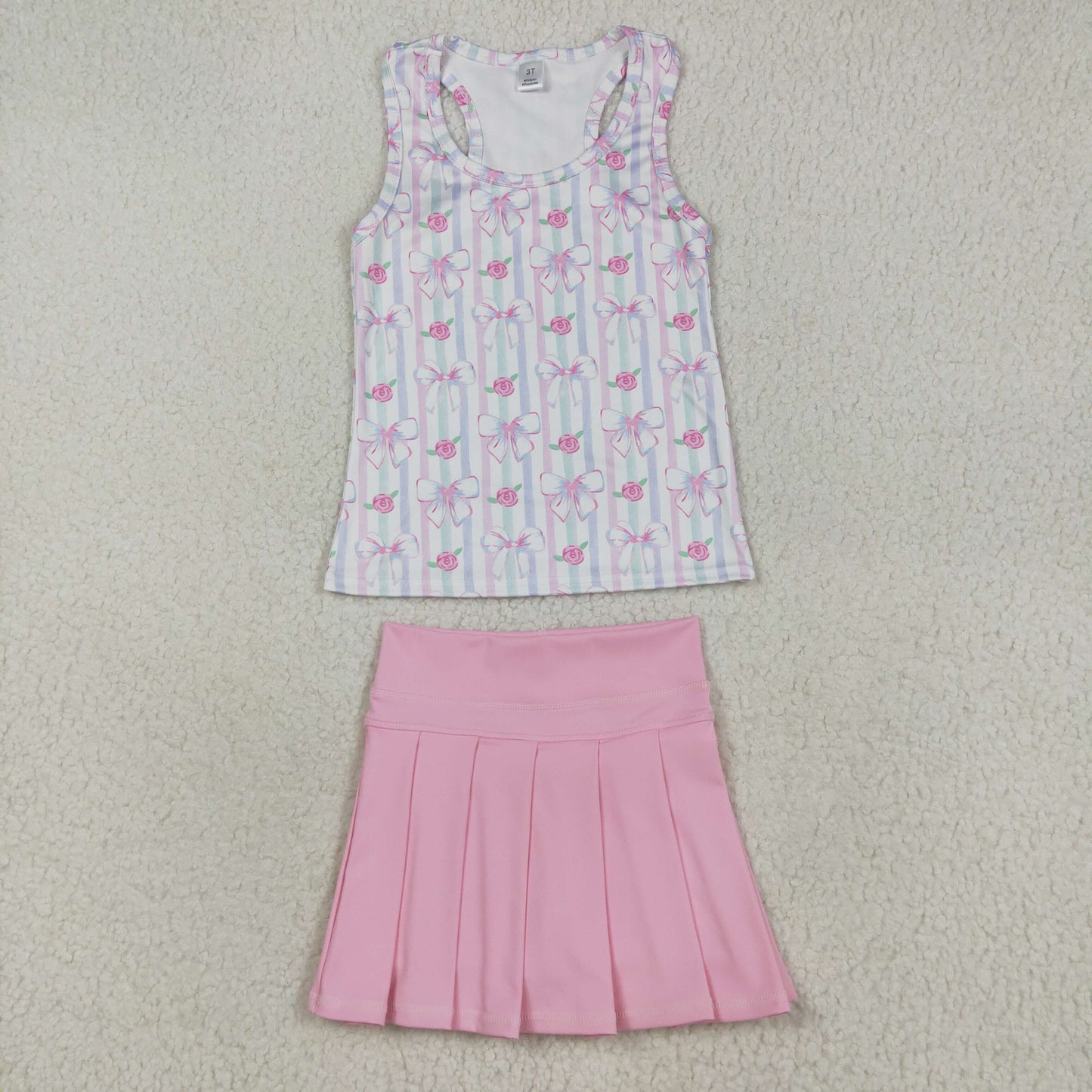 GSD2457 girls vest bow stripe pink skirt outfits yoga