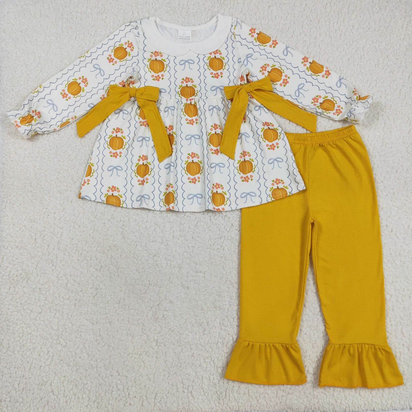 GLP2554 baby girls bow pumpkin orange long pant outfits