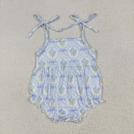 SR3117 baby girls blue green flower romper