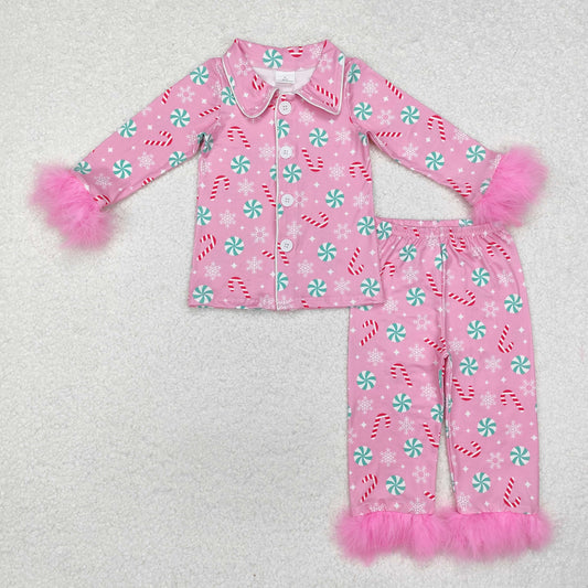 GLP2025 Girls Christmas candy pink pajamas