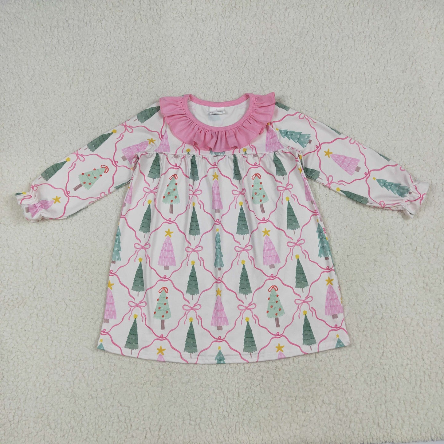 GLD1093 baby girls Christmas tree pink purple floral dress