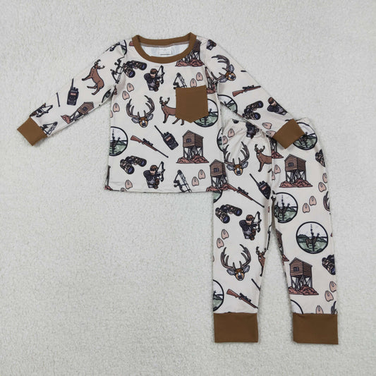 BLP1236  toddler boy clothes hunting boy western pocket pajamas
