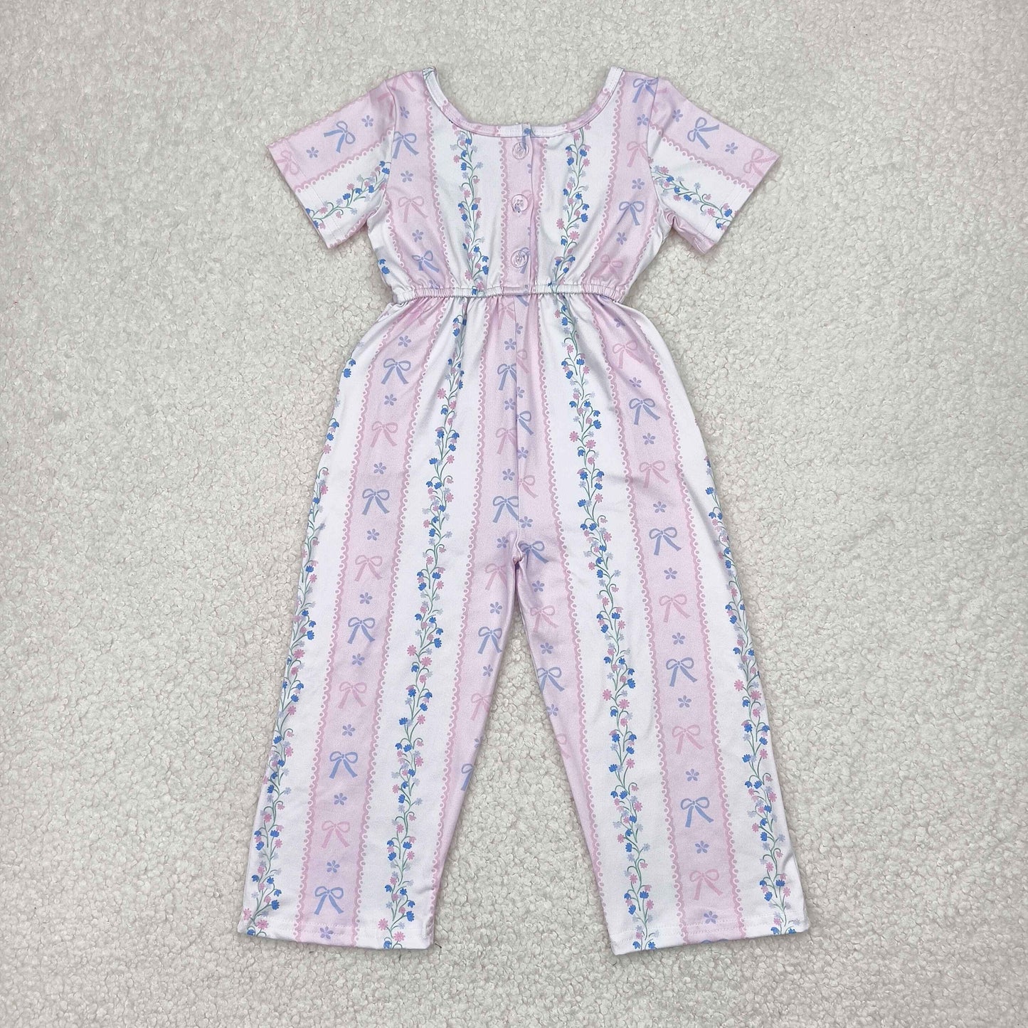 SR2941 girls pink stripe flower jumpsuit