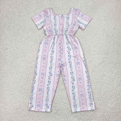 SR2941 girls pink stripe flower jumpsuit