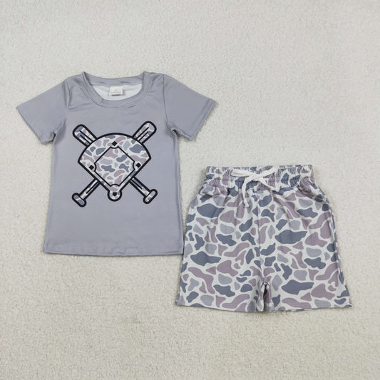BSSO1589 Boys Baseball short sleeve camo shorts outfits