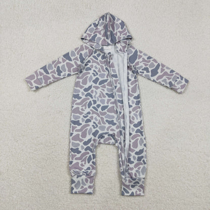LR2813 baby boys camo long sleeves hooded zipper romper