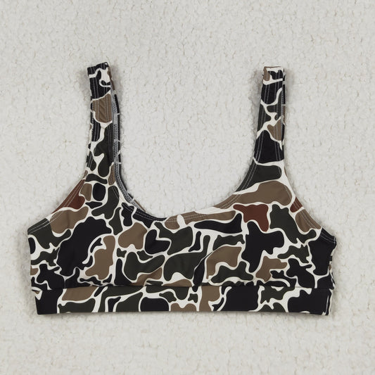 S0566 Adult women black green Camo swimsuit