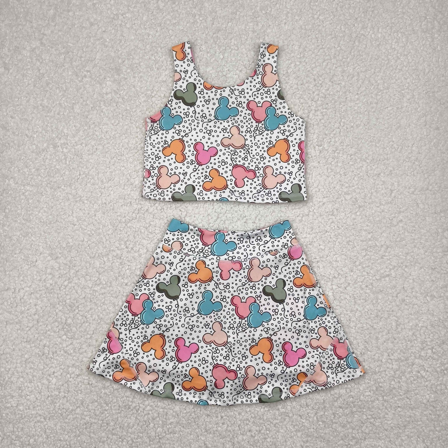 GSD2331 girls sleeveless cartoon mouse dot skirt outfits yoga