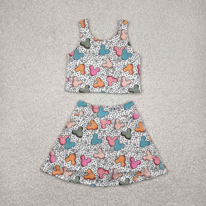 GSD2331 girls sleeveless cartoon mouse dot skirt outfits yoga
