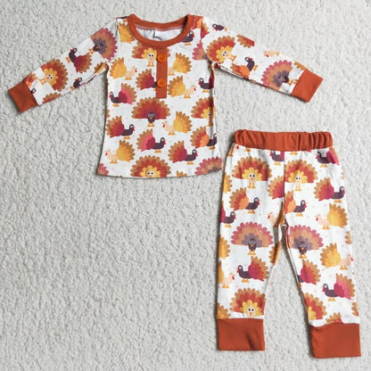 Matching Baby girls boys Thanksgiving orange button pajamas clothing