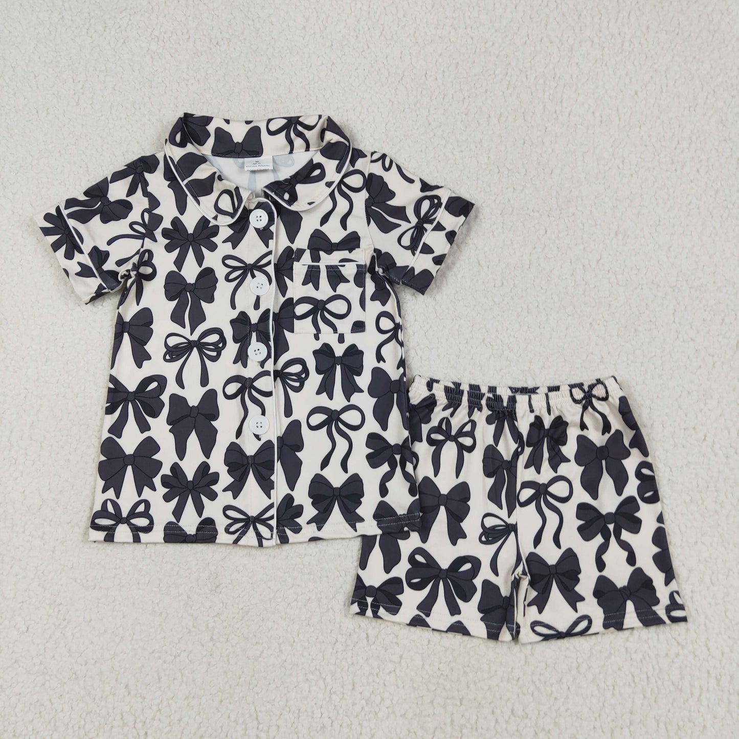 GSSO2663 baby girls short sleeve shorts black bow button pajamas