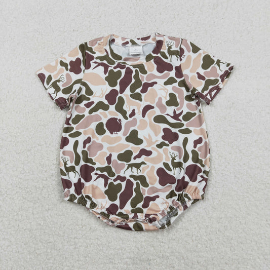 SR3451 baby boys deer camo short sleeve romper