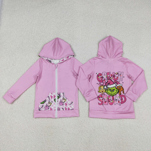 GT1142 baby girls Christmas rose  hoodies zipper top