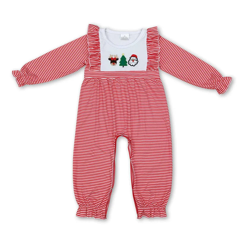 Matching Baby girls boys Christmas stripe romper embroidery