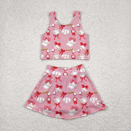 GSD2044 baby girls sleeveless pink baseball skirt outfits Yoga