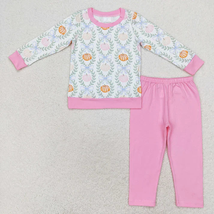 Matching Baby girls pumpkin leaves pink blue outfits romper clothing