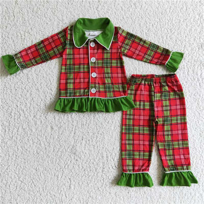 Matching Baby girls boys Christmas red green button pajamas clothing