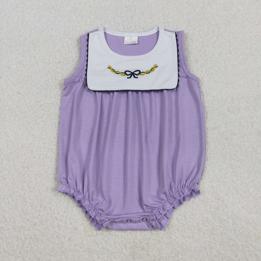 SR3235 baby girls Mardi Gras sleeveless purple romper