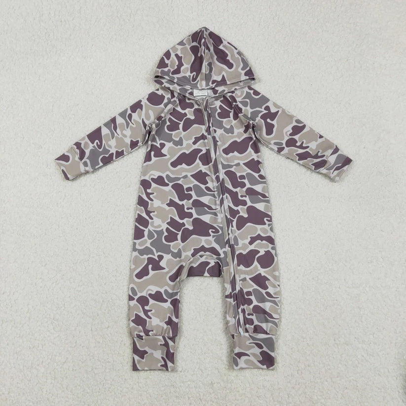 Matching Baby boys camo zipper hooded romper