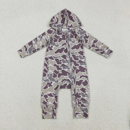 Matching Baby boys camo zipper hooded romper