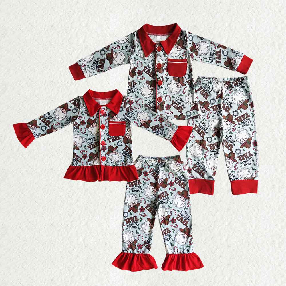 Matching Christmas Girls boys cow button pocket pajamas