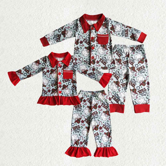 Matching Christmas Girls boys cow button pocket pajamas