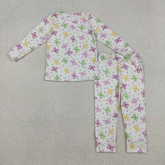 GLP2920  baby girls Mardi Gras purple bow pajamas