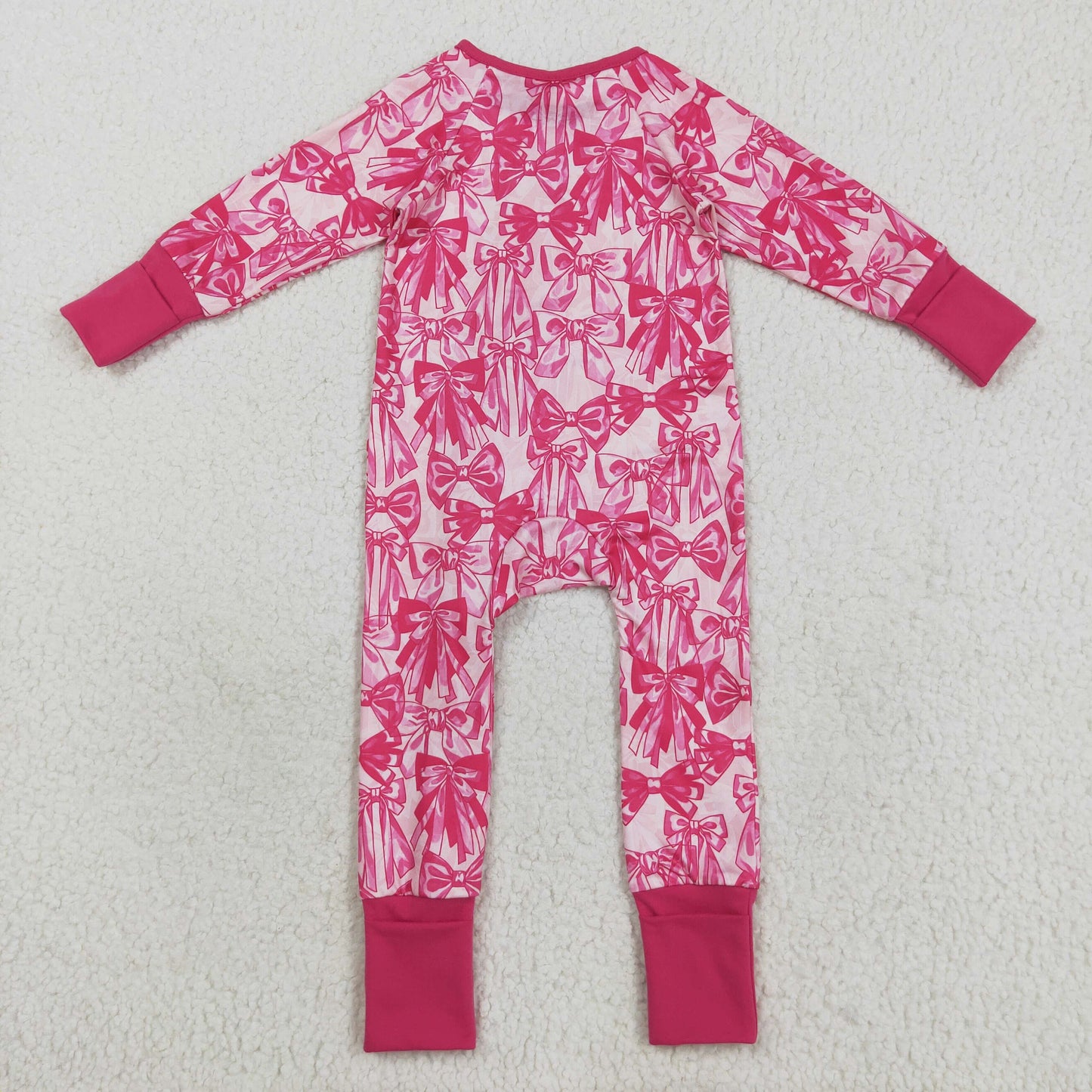 LR2365 baby girls pink rose bow zipper romper