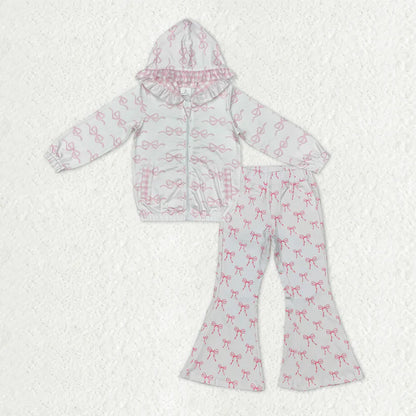 Matching Baby girls  Pink zipper hooded long denim s sets