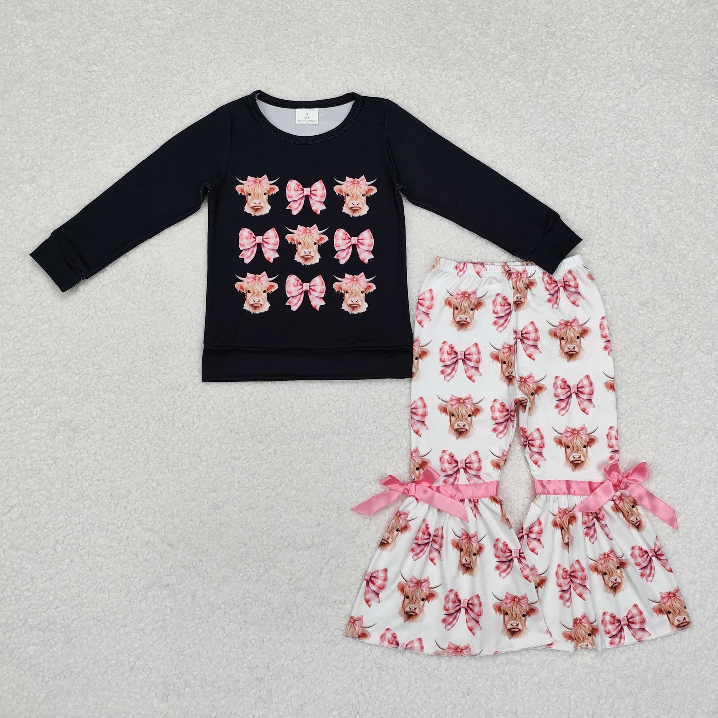 GLP1893 baby girls long sleeves bow cow outfits