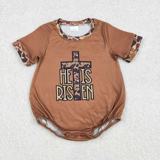 SR2374 Baby boys brown cam crosing romper