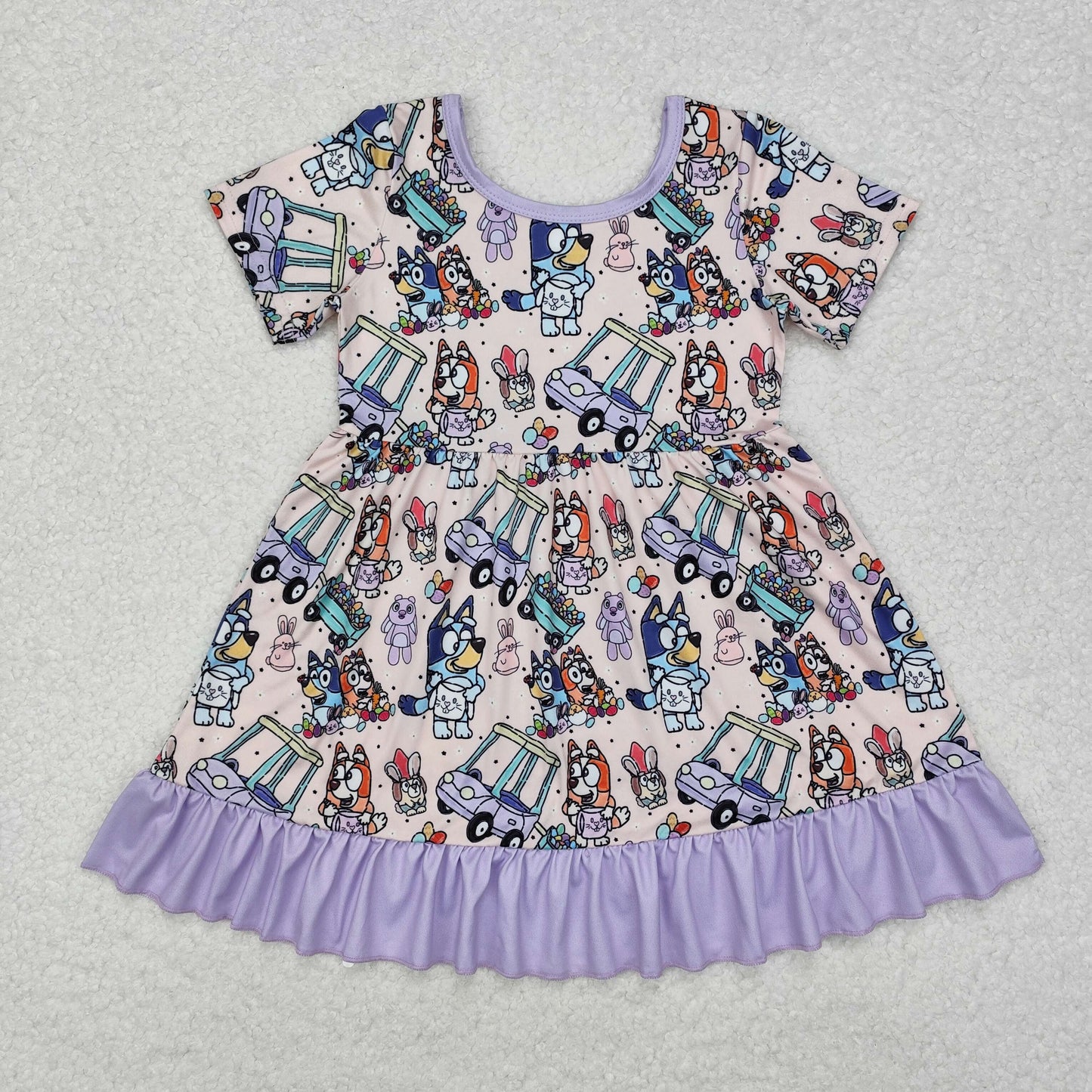 GSD1403 Girls Easter cartoon purple floral Dress