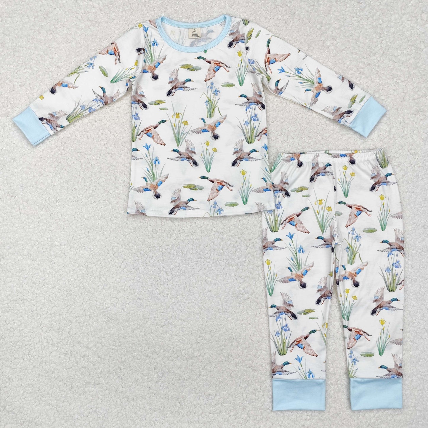 BLP1034 Boys duck grass white blue bamboo  Pajamas