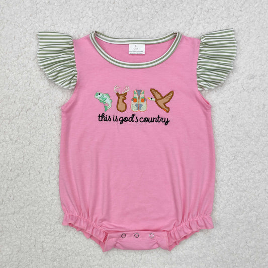 SR2264 Baby girls flying sleeve duck pinkromper embroidery