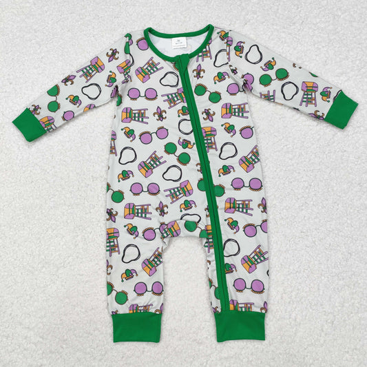 LR2039 Baby boys Mardi Gras zipper romper