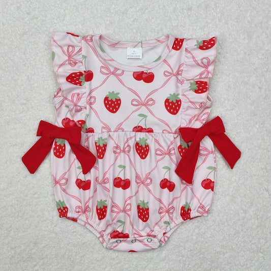 SR2295 Baby Girls sleeveless Strawberry bow romper