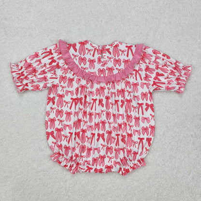 SR2620 Baby Girls pink bow MAMA'S BESTIE romper smocked