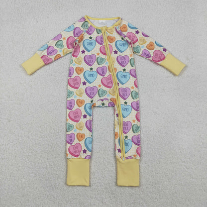 LR2778 baby girls Valentine's Day zipper yellow long sleeves romper