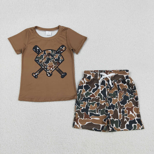 BSSO1588 Boys Baseball short sleeve camo shorts outfits