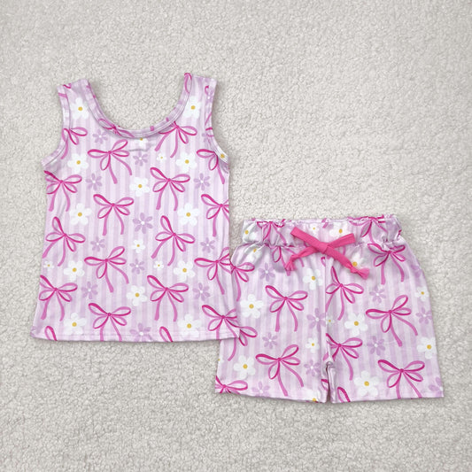GSSO2479 baby girls sleeveless pink rose bow shorts outfits