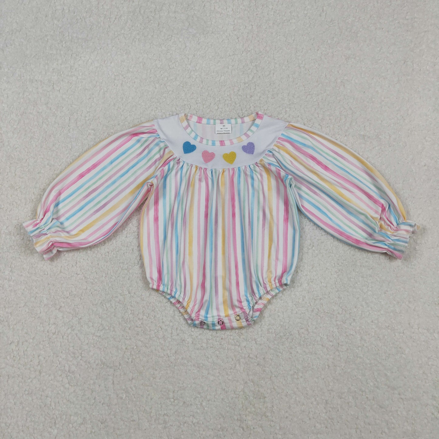 LR2695 baby girls Valentine's Day stripe romper embroidery
