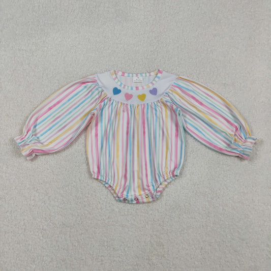 LR2695 baby girls Valentine's Day stripe romper embroidery