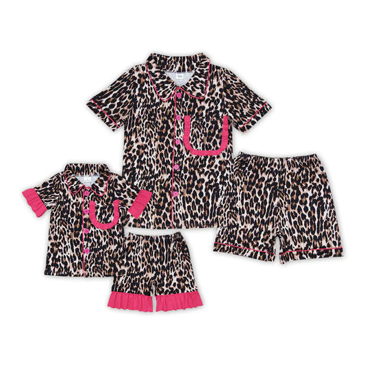 Family Matching Adult women  Baby kids leopard pocket shorts pajamas
