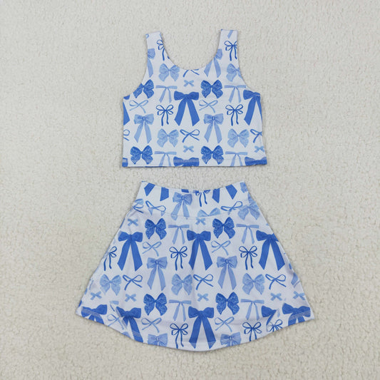 GSD2640 girls sleeveless blue bow Dress yoga