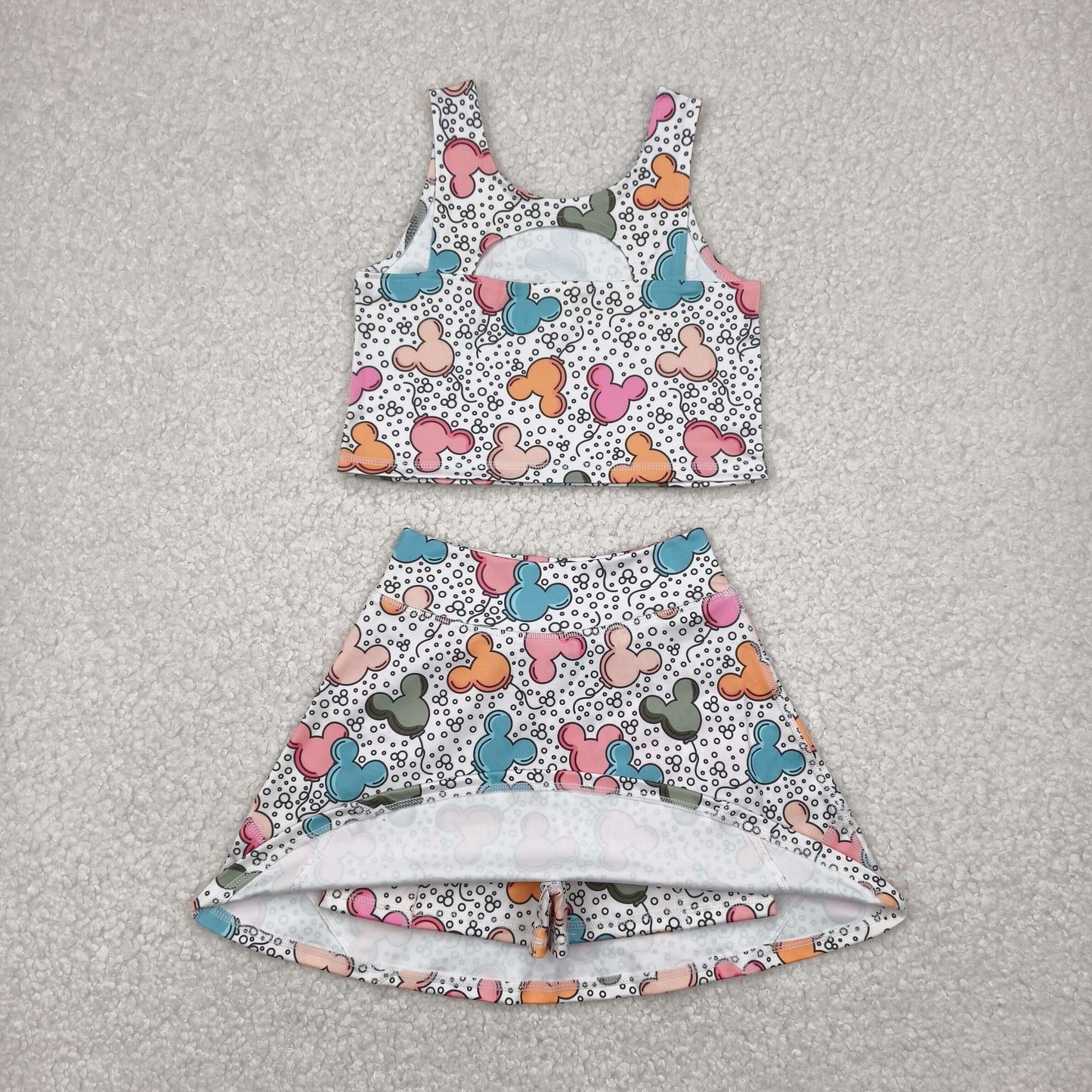 GSD2331 girls sleeveless cartoon mouse dot skirt outfits yoga