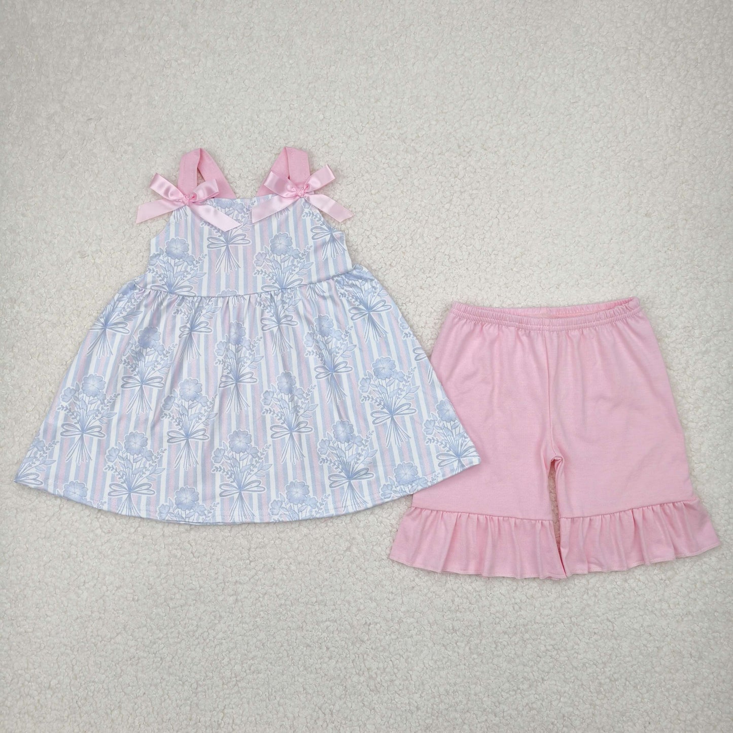 GSSO2429 baby girls blue flower bow pink shorts outfits